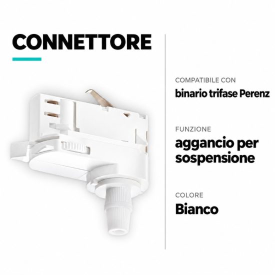 Accessorio connettore bianco sospensione per sistema binario trifase perenz
