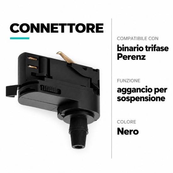 Accessorio connettore nero per sospensione su binario trifase