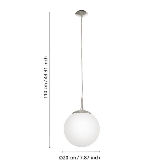 Eglo rondo lampada a sospensione 20cm per cucina moderna globo nichel opaco
