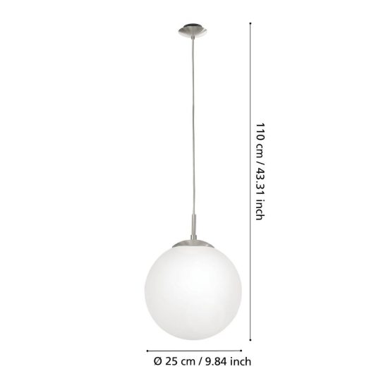 Eglo rondo lampada a sospensione 25cm globo moderna nichel opaco vetro per soggiorno
