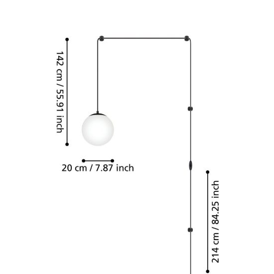 Eglo rondo 3 applique da parete pendente globo nero a sospensione 20cm