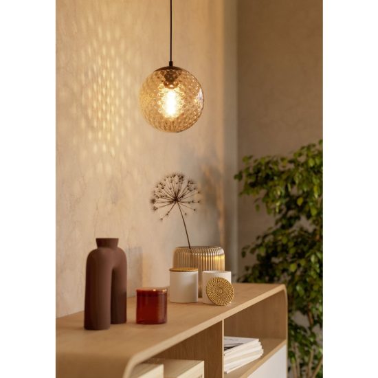 Eglo rondo 2 lampada per cucina moderna a sospensione globo bronzo scuro vetro 20cm