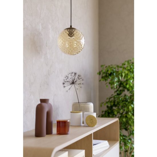 Eglo rondo 2 lampada per cucina moderna a sospensione globo bronzo scuro vetro 20cm