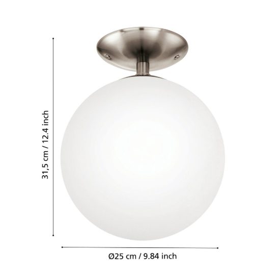 Eglo rondo plafoniera 25cm globo moderna nichel opaco vetro