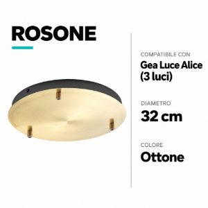 Gea luce rosone rotondo 32 cm metallo ottone 3 fori