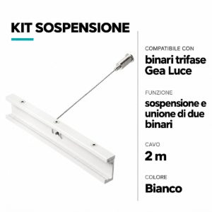Kit sospensione bianco e staffa per unire due binari trifase gea luce