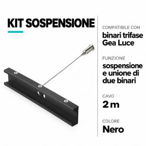 Accessori gea luce kit sospensione nero con staffa unione di binari trifase