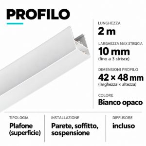Gea luce brasilia profilo 2mt bianco per strip max 30mm