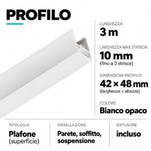 Profilo 3mt brasilia bianco plafone per strip led max 30mm gea luce