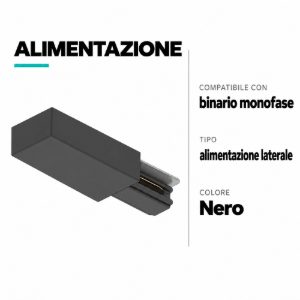 Accessorio per binario monofase alimentazione laterale nero