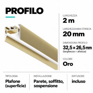 Profilo oro bucarest g 2mt per strisce led max 20mm gea luce