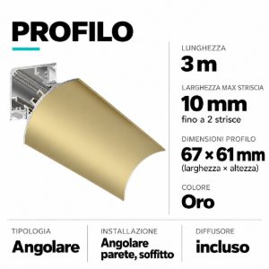 Profilo 3mt angolare oro lubiana c gea luce per n2 strip led max 10mm