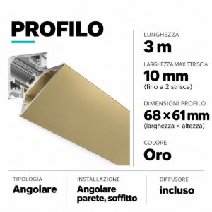 Profilo angolare 3mt oro lubiana d gea luce per n2 strip led max 10mm