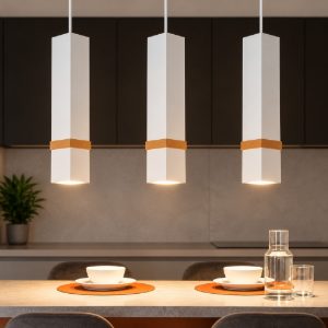 Lampadario per cucina moderna bianco legno fp