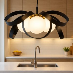 Lampadario design fiocco nero oro per cucina