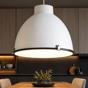 Lampadario per cucina industriale metallo bianco cupola
