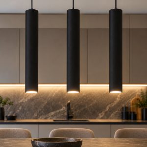 Lampadario per cucina nero 3 luci cilindri