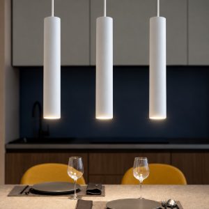 Lampadario per isola cucina 3 luci cilindri pendenti bianco