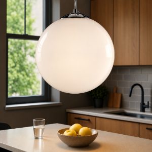 Lampadario per cucina sfera 40cm vetro bianco lucido