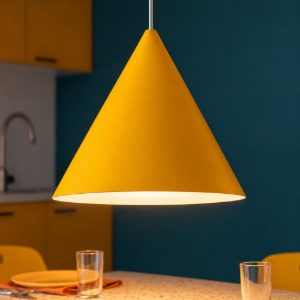 Lampadario giallo cono di metallo 25cm per cucina