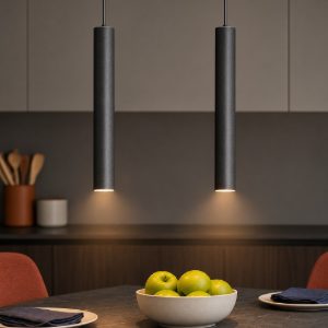 Lampadario da cucina luci decentrate cilindri nero