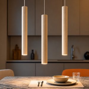Lampadario tre luci toplight cilindri metallo sabbia per isola cucina
