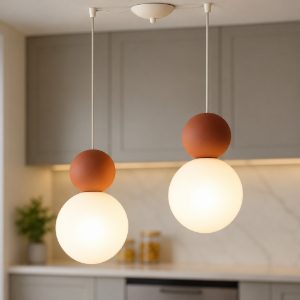 Top light lampadario da cucina cottage due luci decentrate terra rossa