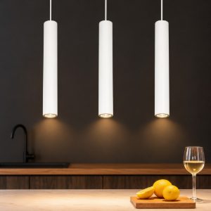 Lampadario da cucina tre luci cilindri bianco