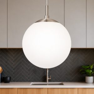 Eglo rondo lampadario pendente per cucina sfera vetro bianco