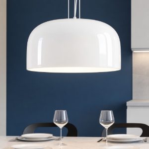 Lampadario cupola di vetro bianco 40cm per tavolo da pranzo e cucina moderna perenz