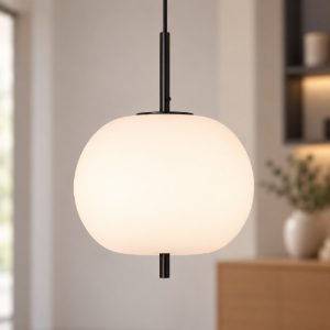 Lampadario per cucina moderno a sospensione globo opale e nero vetro