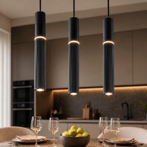 Lampadario a sospensione nero 3 pendenti cilindri led cct 3000k 4000k per tavolo sala da pranzo