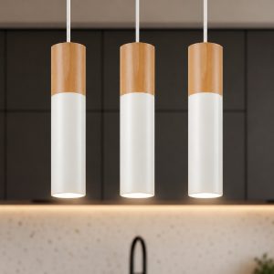 Lampadario 3 luci per cucina bianco legno