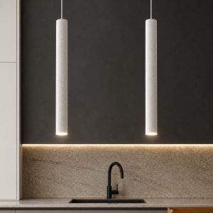 Lampadario per isola cucina cilindri grigio con decentramento