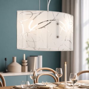 Lampadario da cucina bianco in vetro satinato decorato