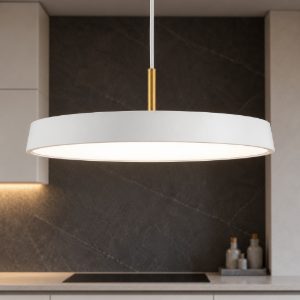Lampadario led 37w disco piatto bianco oro per cucina moderna 3000k