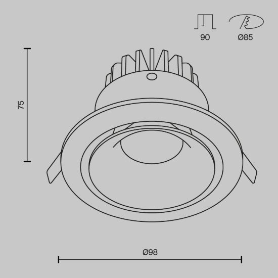 Faretto da incasso led 12w 3000k dimmerabile bianco maytoni yin