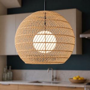 Maytoni cane lampadario da cucina con paralume intrecciato