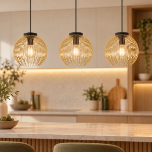 Eglo venezuela lampadario a sospensione per cucina lineare nero oro 3 luci 94cm