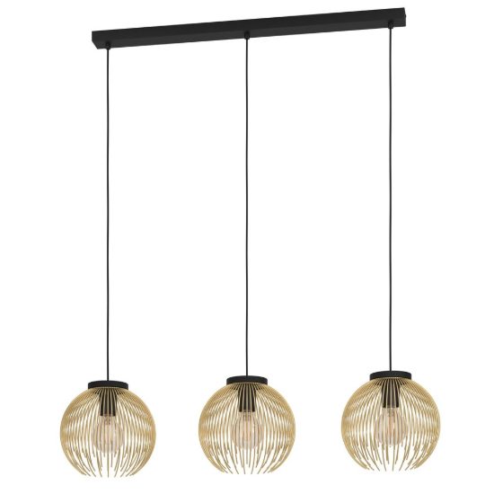 Eglo venezuela lampadario a sospensione per cucina lineare nero oro 3 luci 94cm