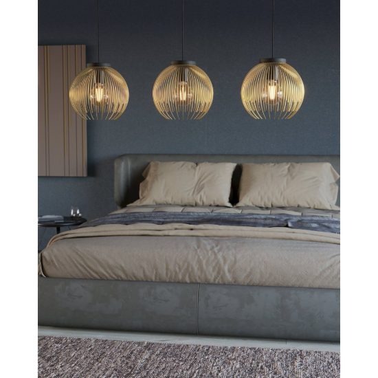 Eglo venezuela lampadario a sospensione per cucina lineare nero oro 3 luci 94cm