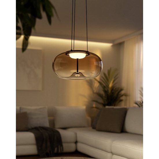 Eglo optica 1 lampadario ovale bronzo per ingresso led 19w cct 2700k 6500k dimmerabile 38cm