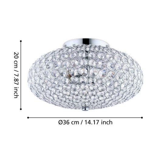 Eglo clemente plafoniera per ingresso classico tonda cromo cristallo 35cm