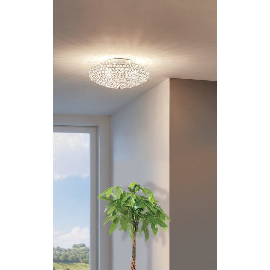 Eglo clemente plafoniera per camera da letto rotonda cromo cristallo 45cm