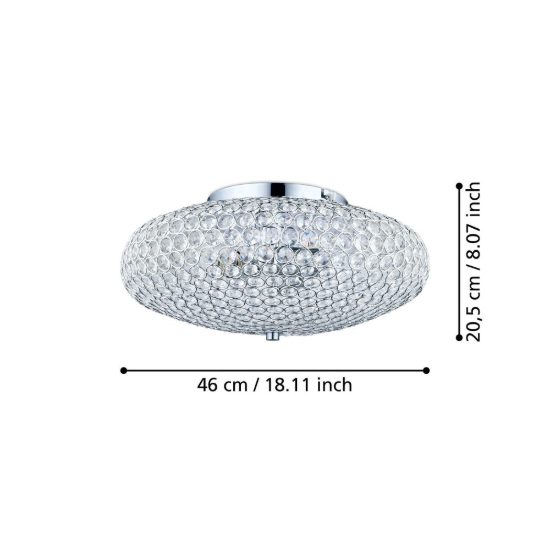 Eglo clemente plafoniera per camera da letto rotonda cromo cristallo 45cm