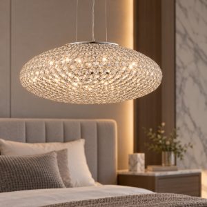 Eglo clemente lampadario a sospensione ovale cromo per soggiorno 3 luci 54cm
