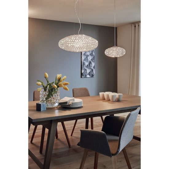 Eglo clemente lampadario a sospensione ovale cromo per soggiorno 3 luci 54cm