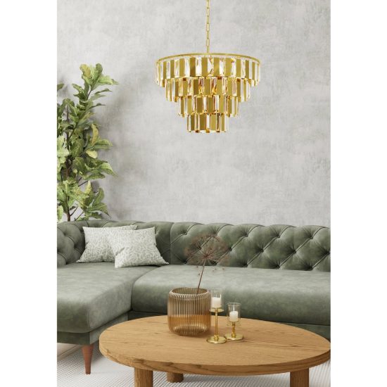 Eglo erseka lampadario classico a sospensione 7 luci 49cm con pendenti ottone per soggiorno