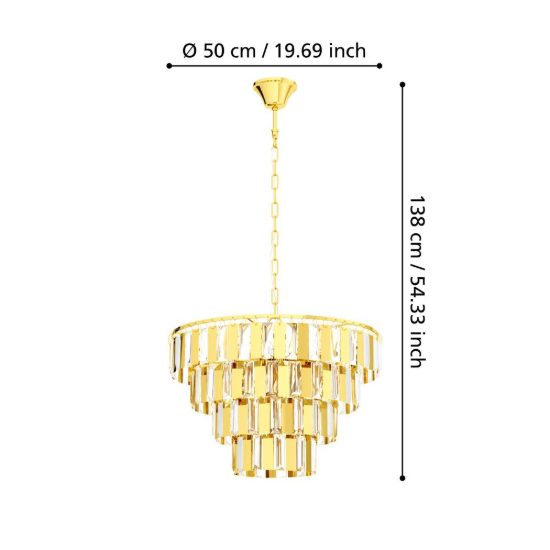 Eglo erseka lampadario classico a sospensione 7 luci 49cm con pendenti ottone per soggiorno