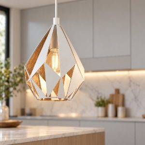 Eglo carlton 1 lampada a sospensione per sala da pranzo goccia bianco e oro 21cm